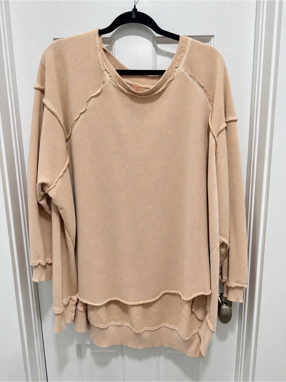 Free People Oversized Scoop-Neck Sweatshirt in Tan